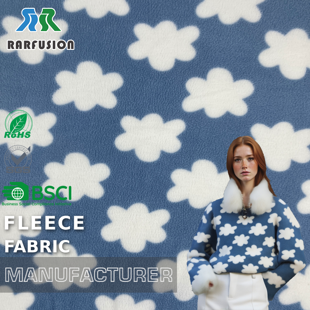 Soft & Warm 100% Polyester Blue Floral Print Polar Fleece Fabric for Loungewear Hoodies  Blankets