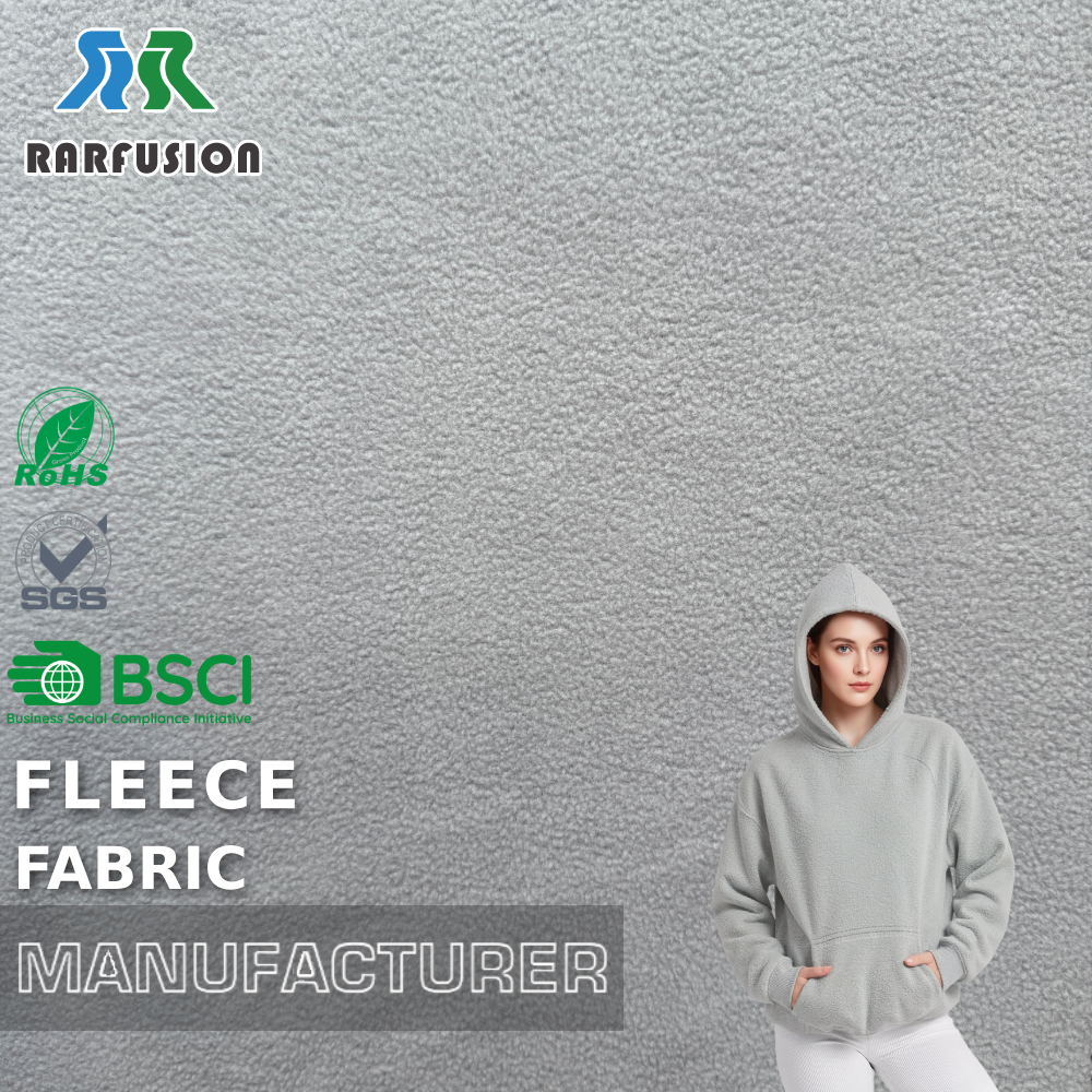 Wholesale Anti-pill Light Grey Textured Semi-dull Polar Fleece Fabric for Hoodies Activewear Lining