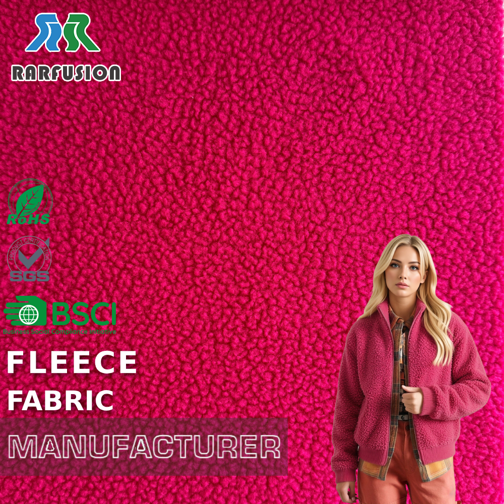 Vibrant Lightweight Hot Pink Curly Anti-Shedding Single Side Sherpa Fleece Fabric, for Jackets Sleepweawear Winter Outer Coats