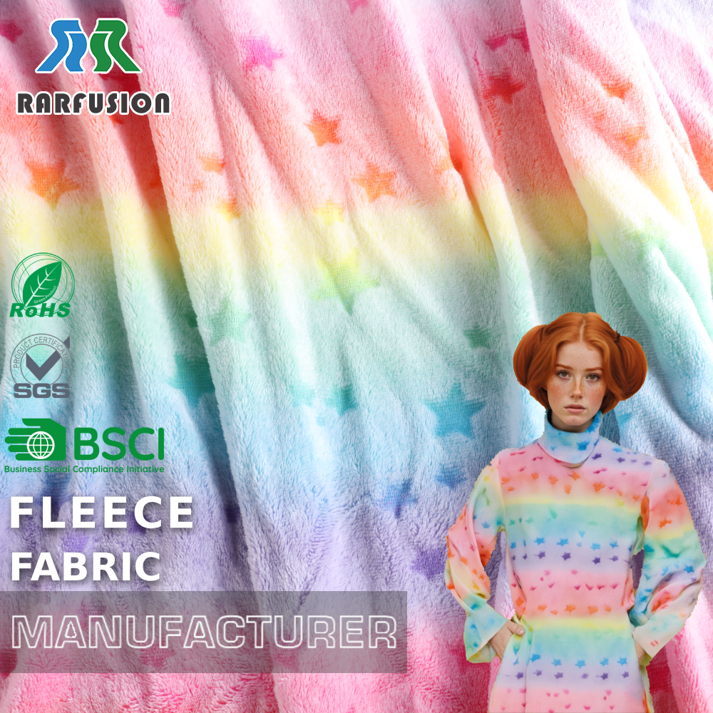 Hot Sale Double Side Rainbow Embossed Star Flannel Fleece Fabric for Pajamas Sleepwear Coat