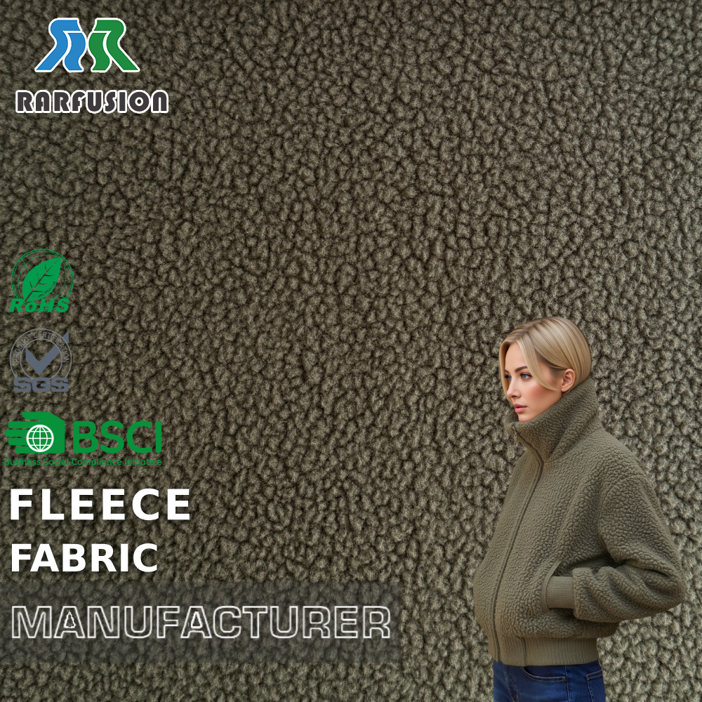  Anti-Shedding 100% Polyester Muted Green Micro Curly Sherpa Fleece Fabric for  Jackets Winter Outer Coats