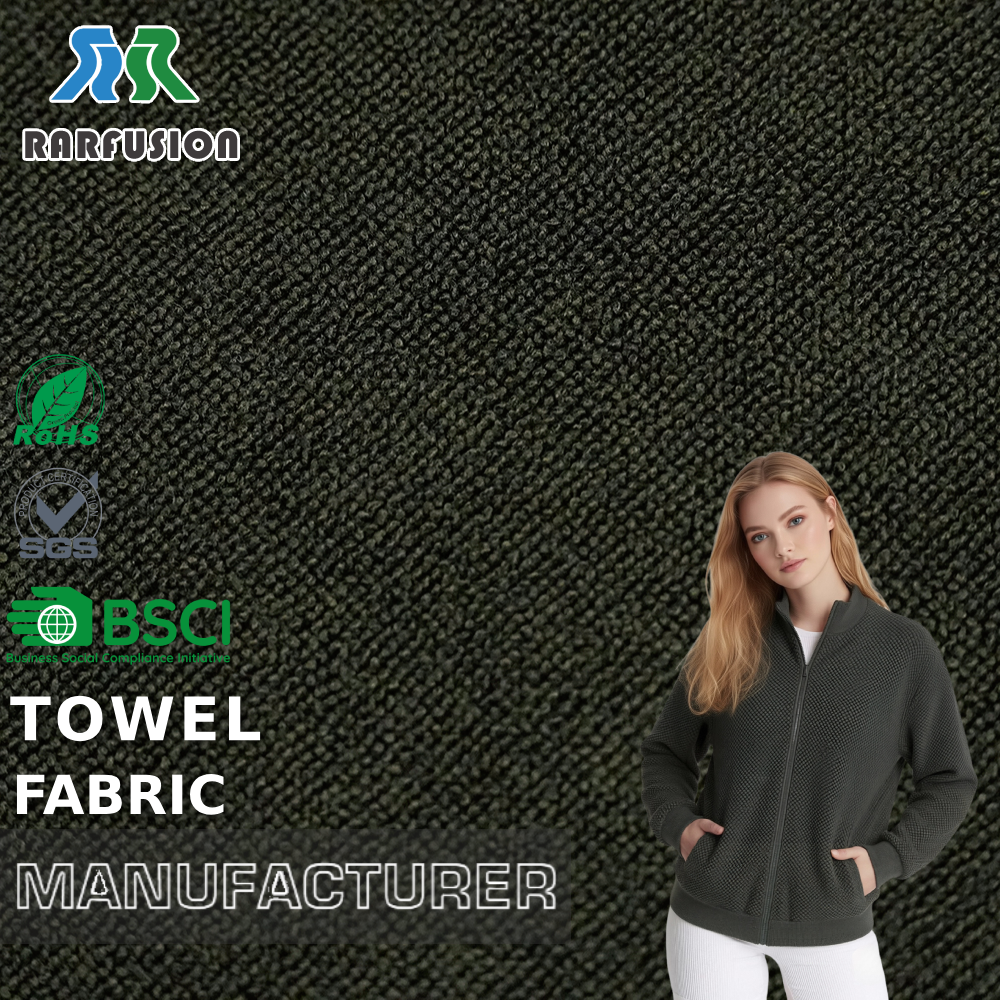 Quick-Dry Solid Dark Green Waffle Terry Towel Fabric for  Sport Loungewear Casual Outer