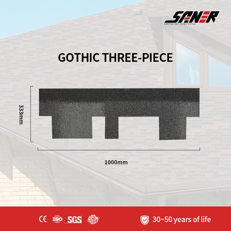 Three-Tongue Gothic Asphalt Shingles - Architectural Roof Covering Materials for Custom Villa Design Projects