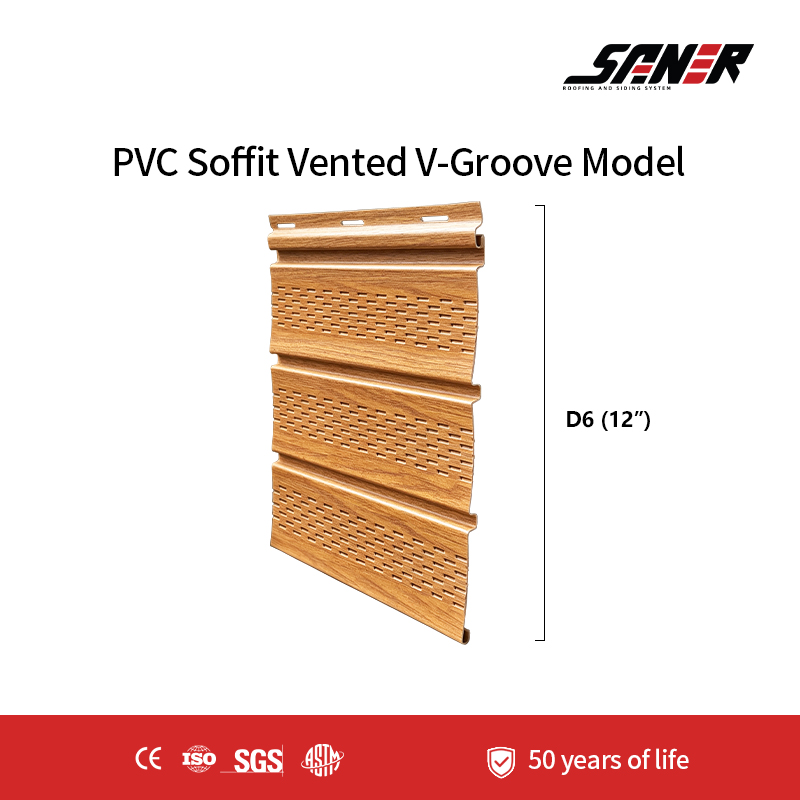 D6 PVC Vented Soffit Panel – 12" V-Groove Exterior Ceiling Panel