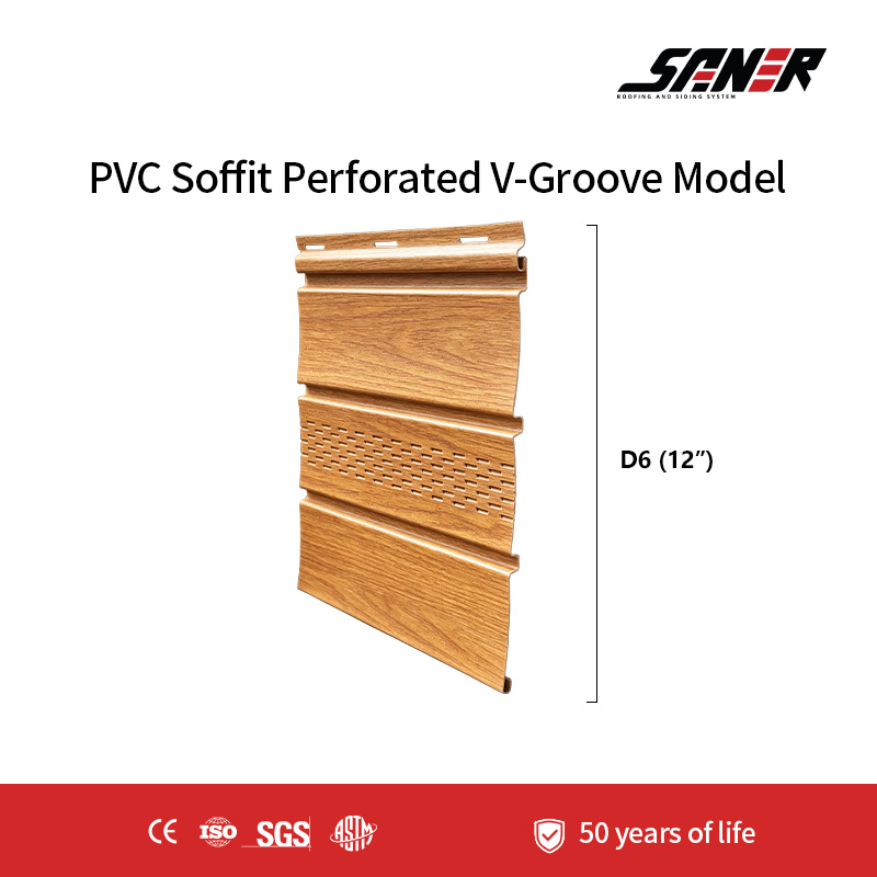 D6 PVC Perforated Soffit Panel – 12" V-Groove Ventilated Eave Cladding
