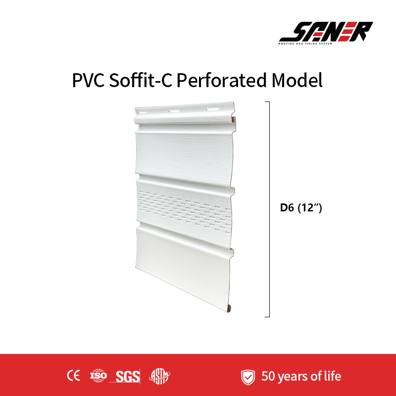 D6 PVC Soffit-C Perforated Panel – 12" Exterior Soffit with Central Ventilation