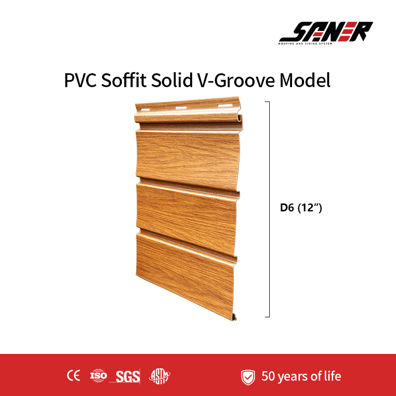 D6 PVC Solid Soffit Panel – 12" V-Groove Exterior Ceiling Cladding