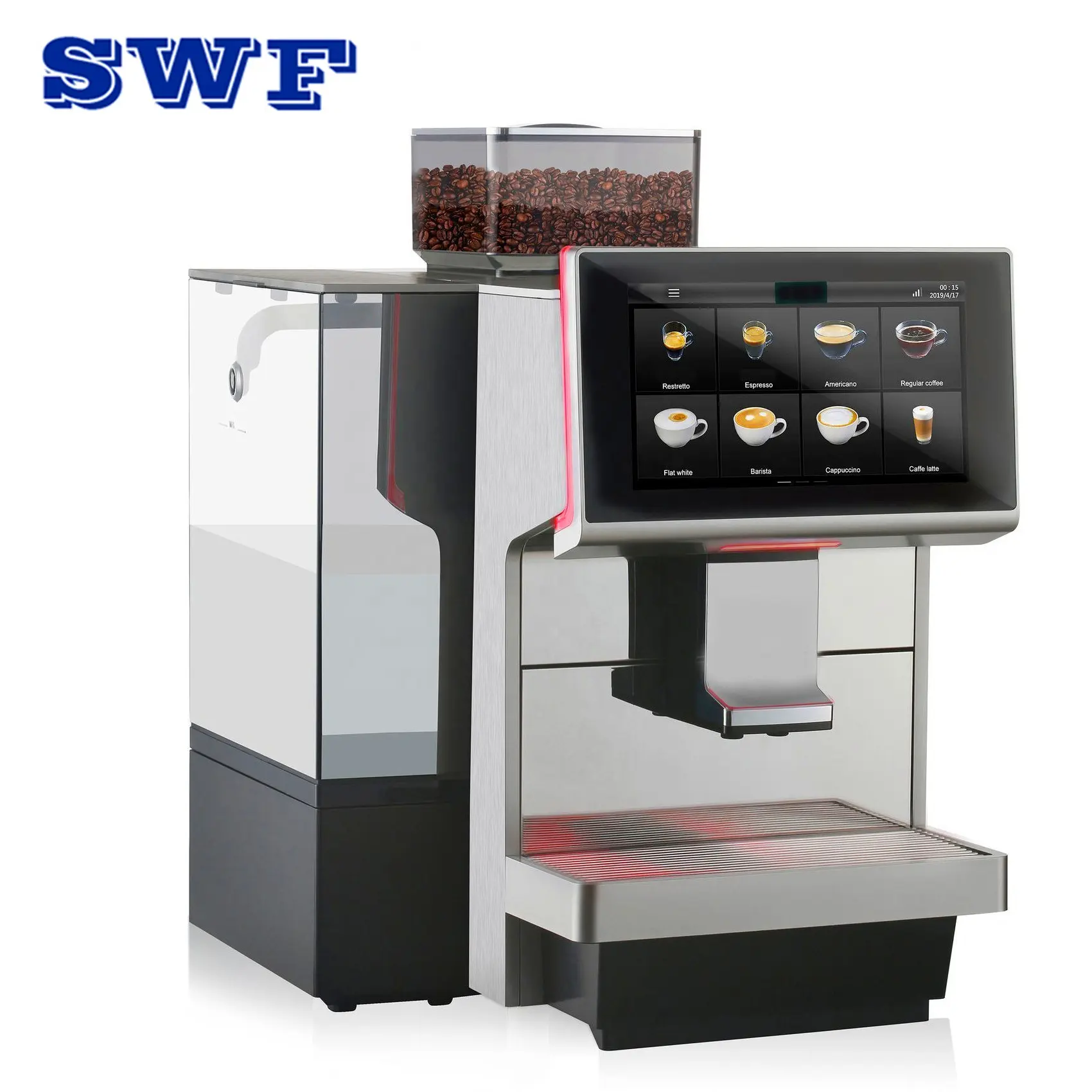 Touch Screen Barista fully Automatic Bean to Cup Commercial espresso Coffee Machine with milk supplier