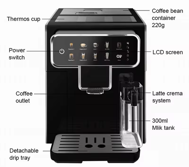 smart cappuccino full super fully automatic espresso coffee machine maker with grinder milk tank home-16