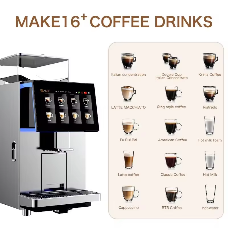 Commercial bean to cup fully super auto automatic cappuccino espresso coffee machine for commercial use factory