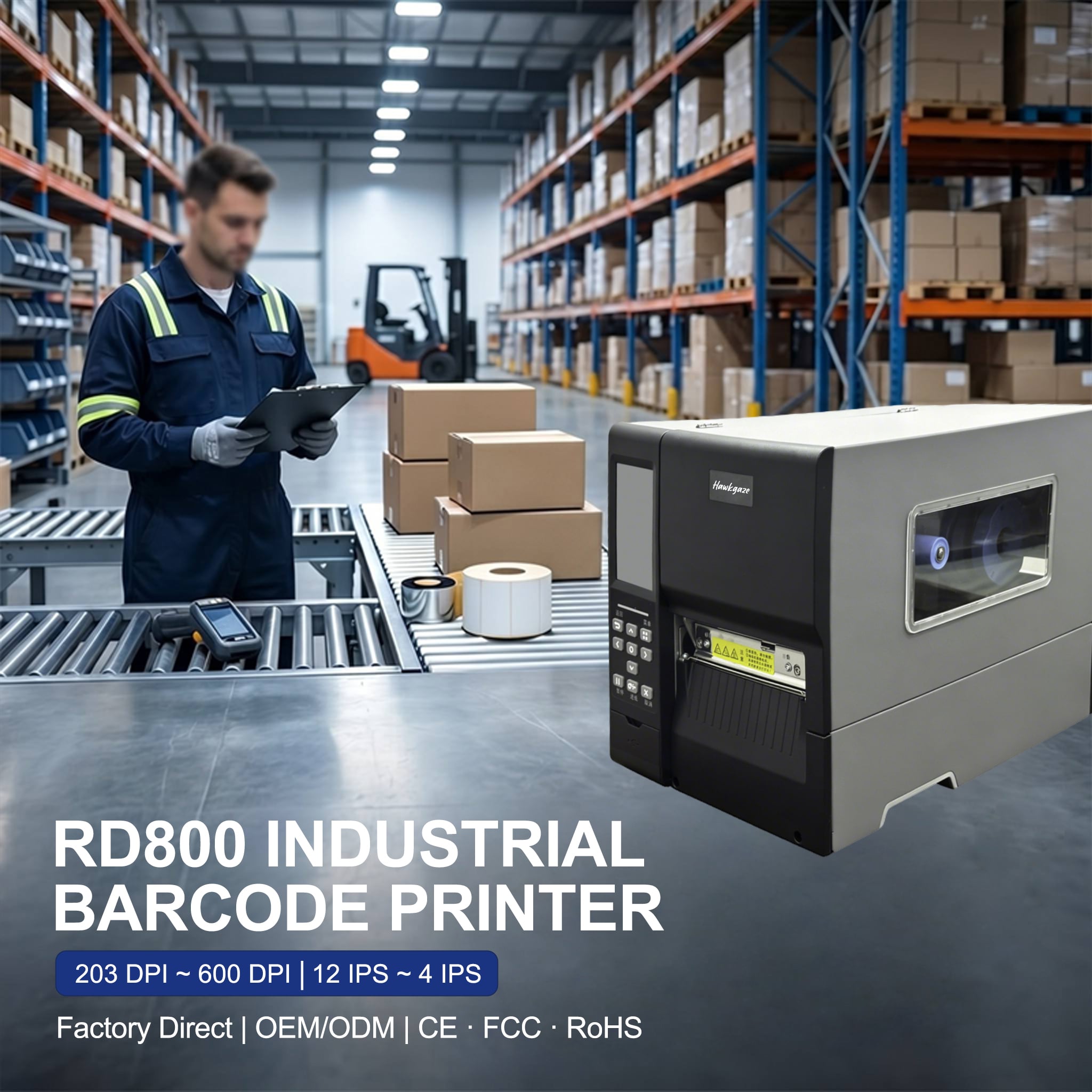RD800 Series Rugged Industrial Barcode Printer High-Volume Thermal Transfer Printer for Manufacturing Production Lines