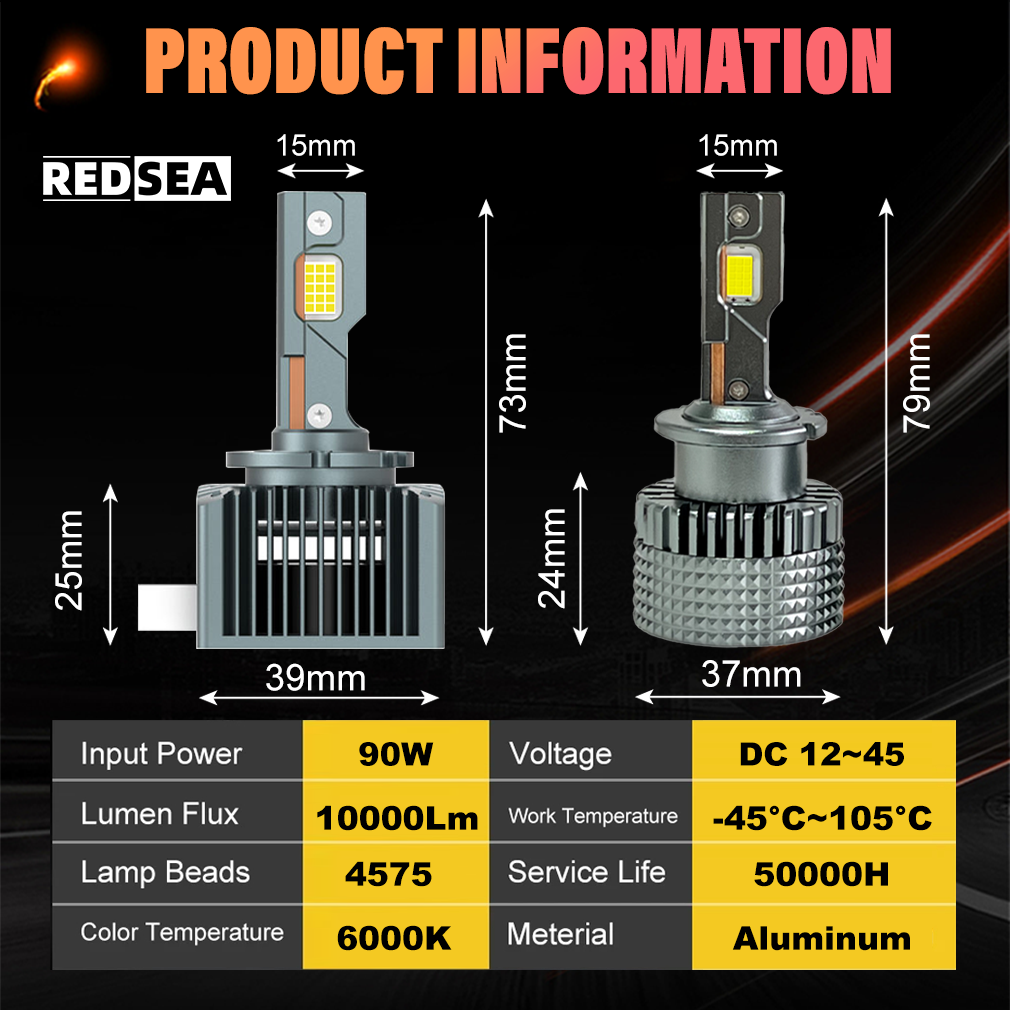 REDSEA D 시리즈 자동차 LED 헤드라이트 90W 9000lm