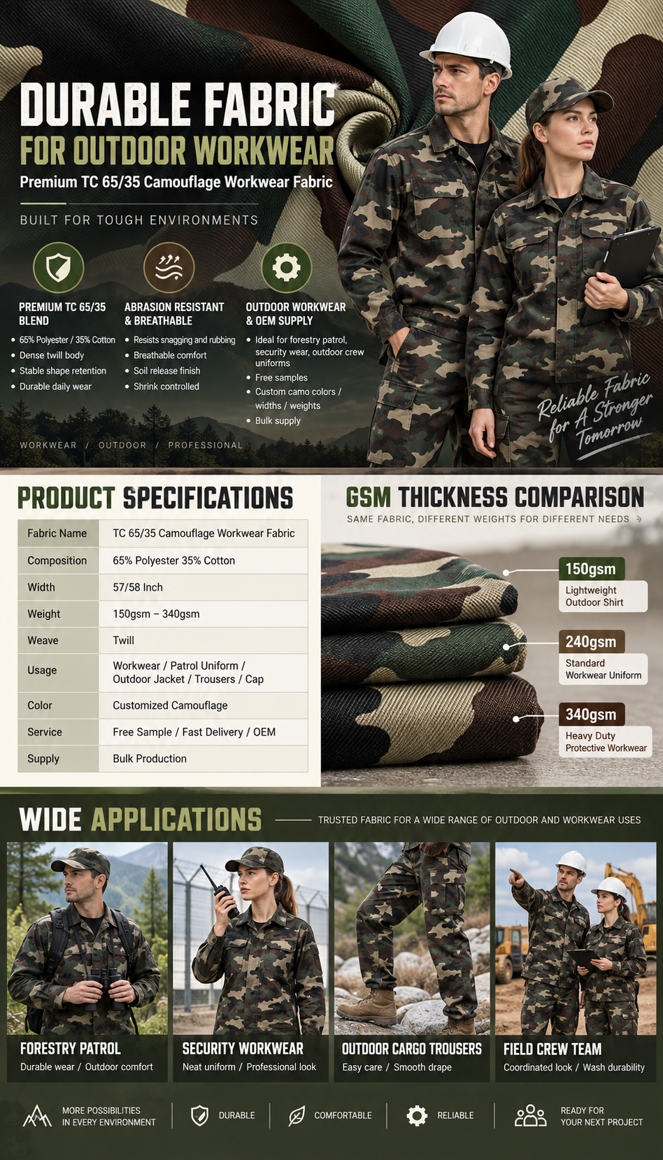 Hebei Gaibo Textile Introduces TC 65/35 Camouflage Fabric for Outdoor Workwear and Professional Uniforms