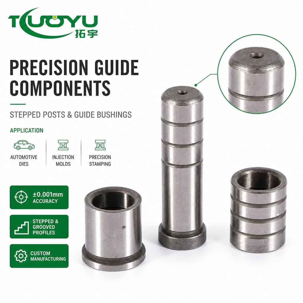 Vlastní přesný vodící kolík a vložka s přesností 0,001 mm a stupňovitým profilem pro automobilové tvářicí nástroje, lití do forem a stříhání