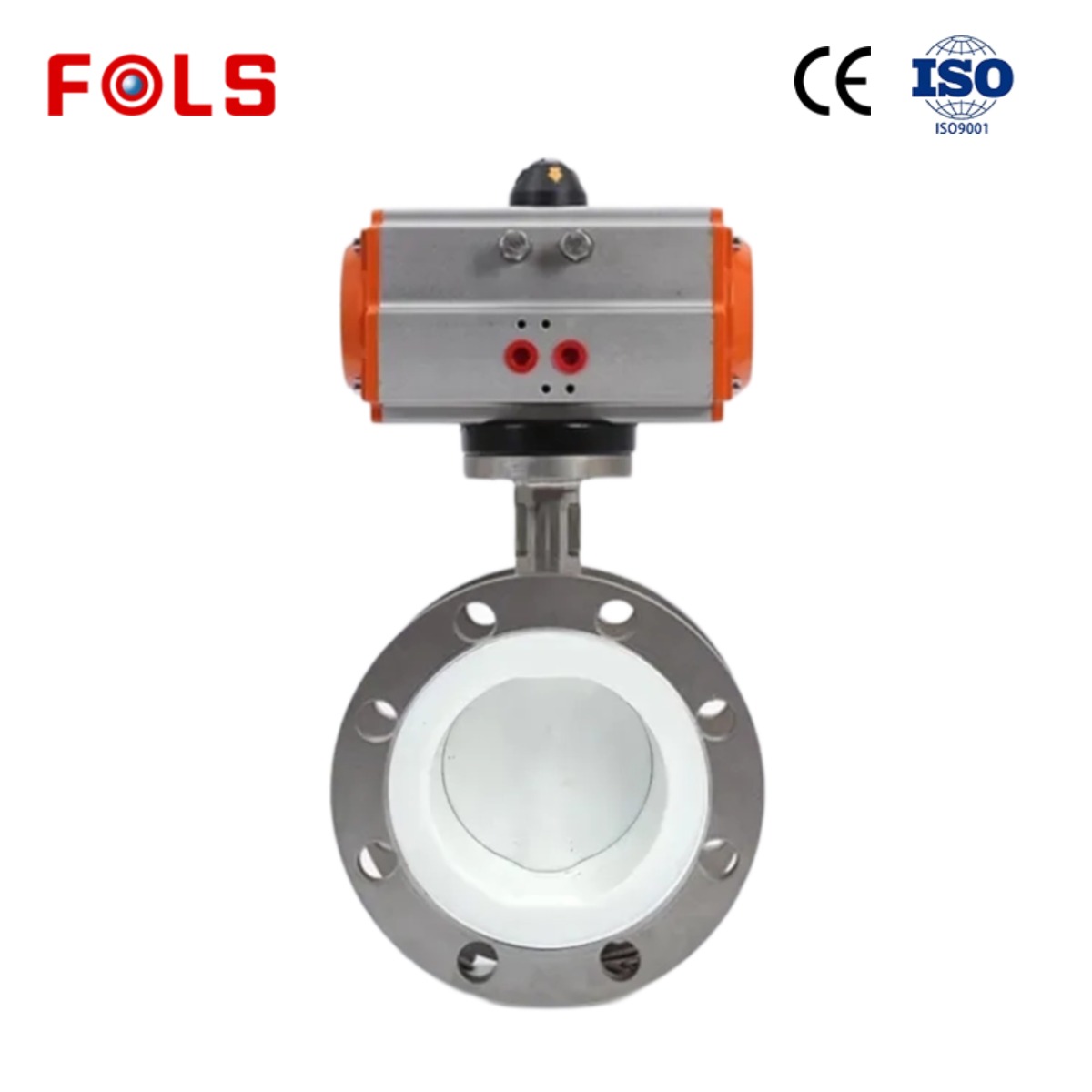 FOLS Double Flanged PTFE Pneumatic Actuated Butterfly Valve