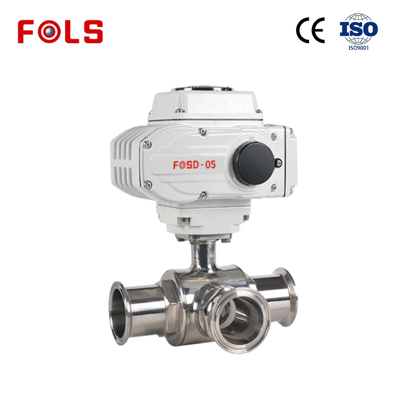 FOLS Tri-Clamp Sanitary Food Grade Electric 3 Way Ball Valve 