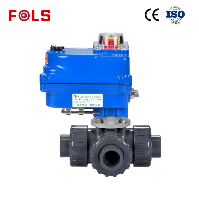 Compact electric PVC plastic three-way ball valve