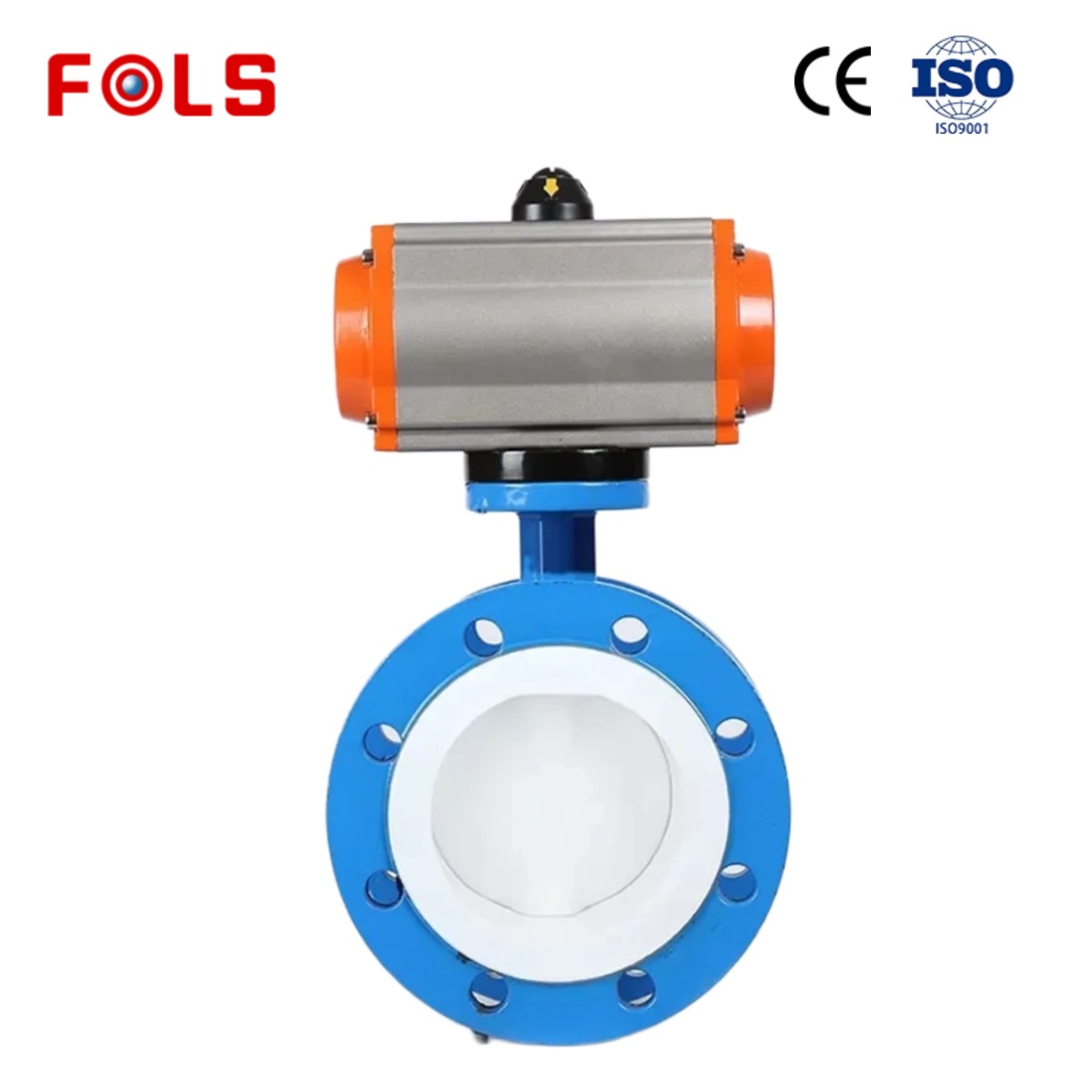 FOLS Double Flanged PTFE Pneumatic Actuated Butterfly Valve