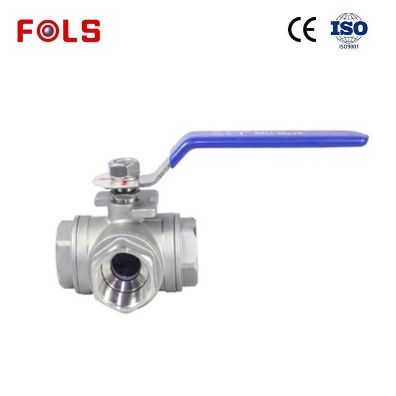Threaded three-way stainless steel 304/316 ball valve