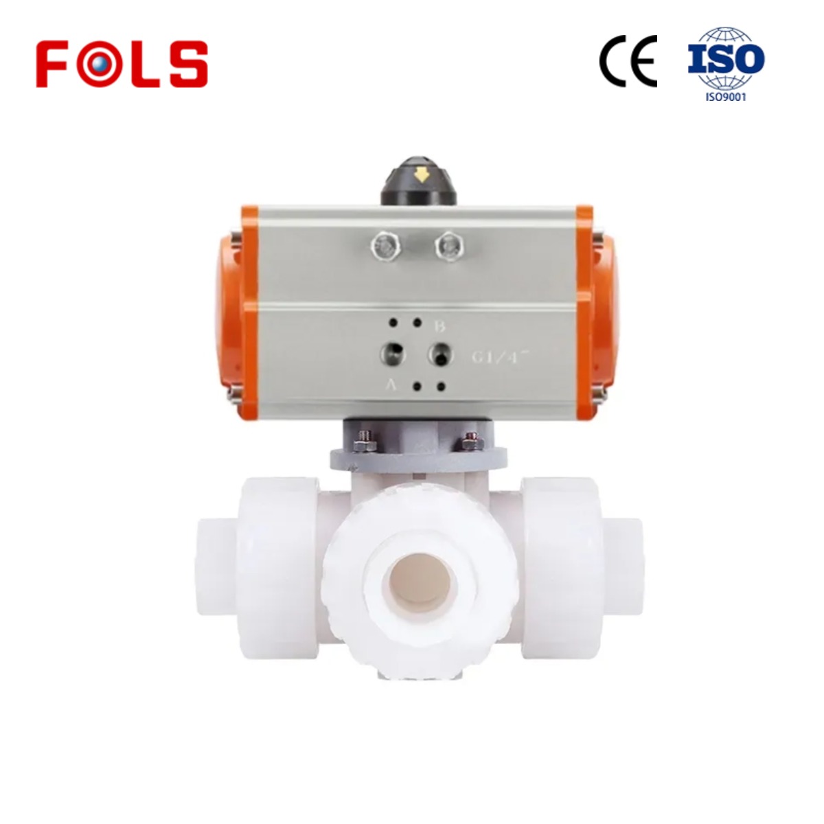 FOLS  Pneumatic plastic (UPVC/PPH/PP/CPVC) three-way ball valve
