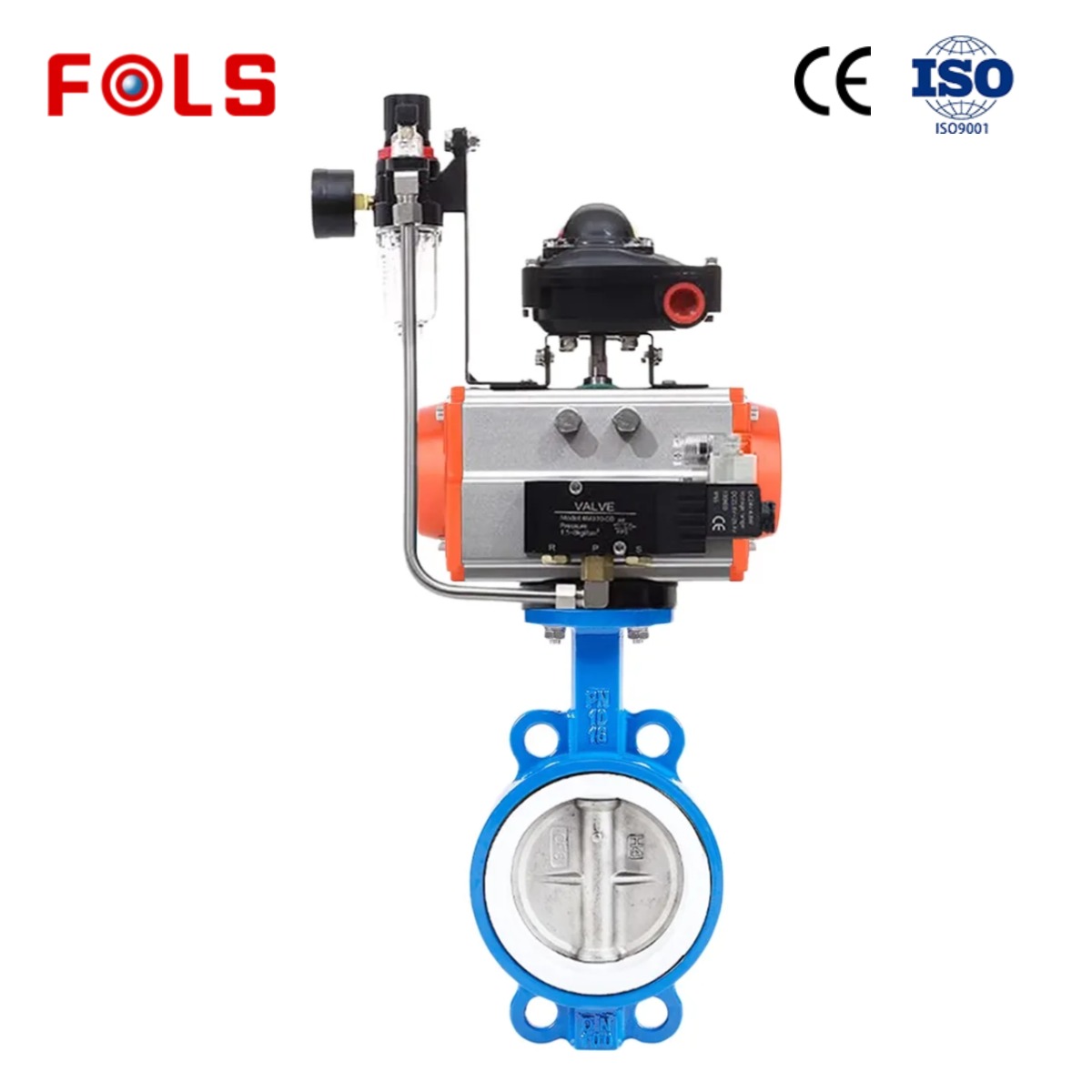 FOLS  Pneumatic Actuator Wafer Type lining PTFE Butterfly Valve Equipped with solenoid valve