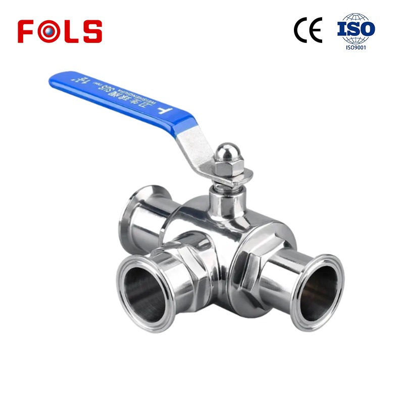 Handle hygiene grade three-way stainless steel 304/316 ball valve