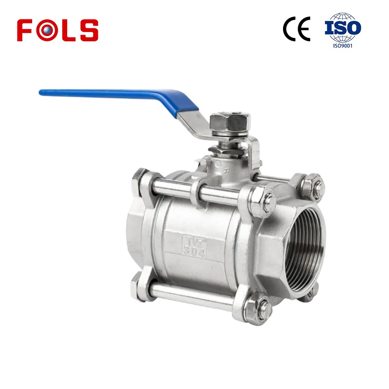 Handle three piece threaded stainless steel ball valve