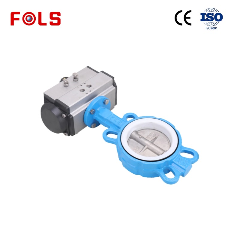 FOLS  Pneumatic Actuator Wafer Type lining PTFE Butterfly Valve