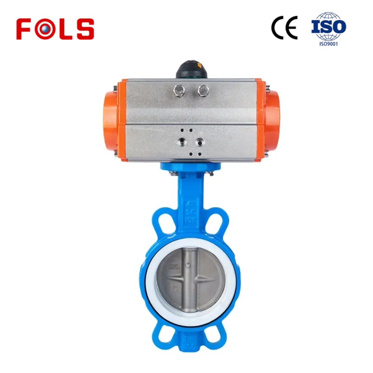 FOLS Wafer Type lining PTFE Butterfly Valve with pneumatic actuator