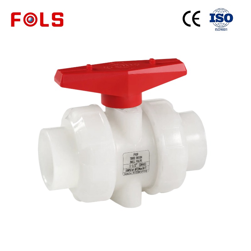 Butterfly handle plastic PVDF double way ball valve