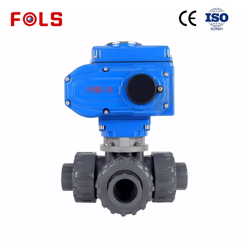 FOLS 3 Way True Union PVC Electric Ball Valve