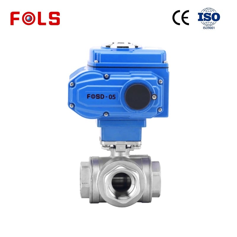 FOLS Electric Female Thread 3 way ball valve 