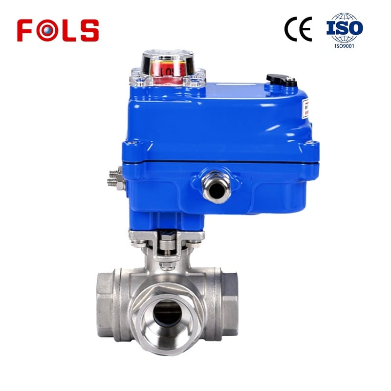Compact electric stainless steel threaded three-way ball valve