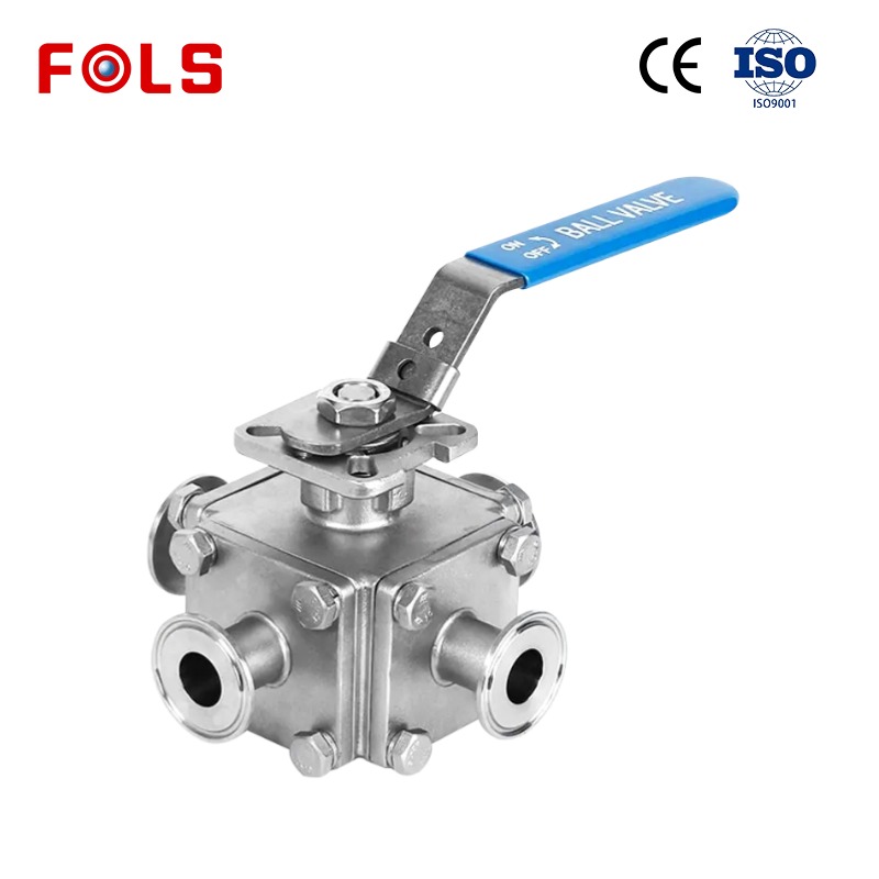 Manual sanitary grade four-way stainless steel ball valve