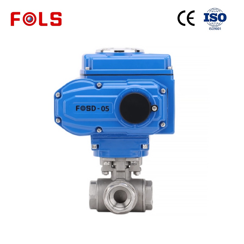 FOLS Electric Female Thread 3 way ball valve 