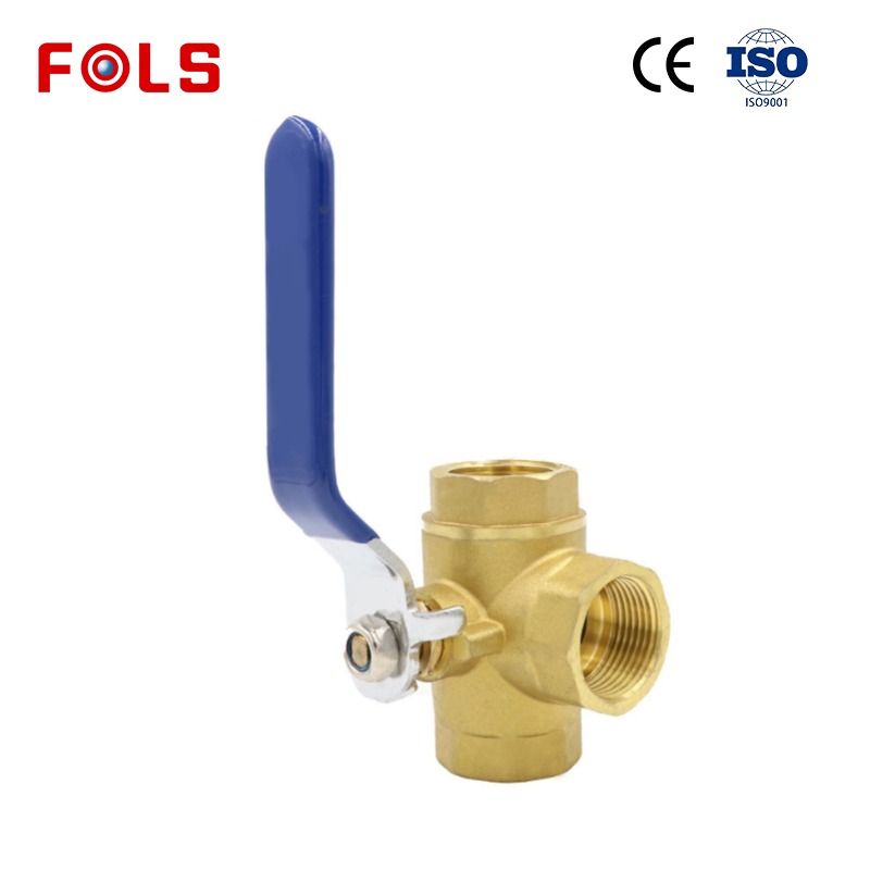 Handle threaded three-way brass ball valve