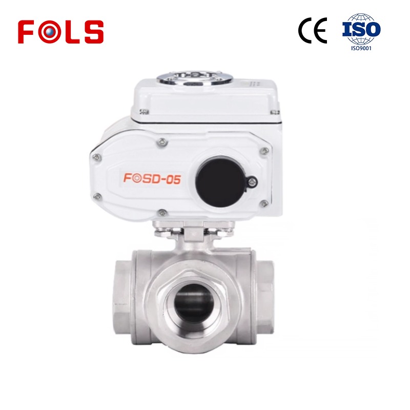FOLS Electric Female Thread 3 way ball valve 