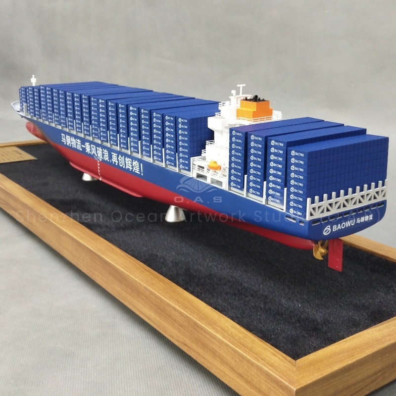 O.A.S simulation ship model factory launched 65cm static container ship model, focusing on LOGO customization services. This ship model is carved with fine craftsmanship, and the structure and details of the ship are realistic. Can be customized for the enterprise exclusive LOGO, perfect into the ship model design. Placed in the company, not only is a bright decoration, but also can highlight the unique culture and style of the enterprise.Amber@vesselmodel.com Tel: +86 18038048785