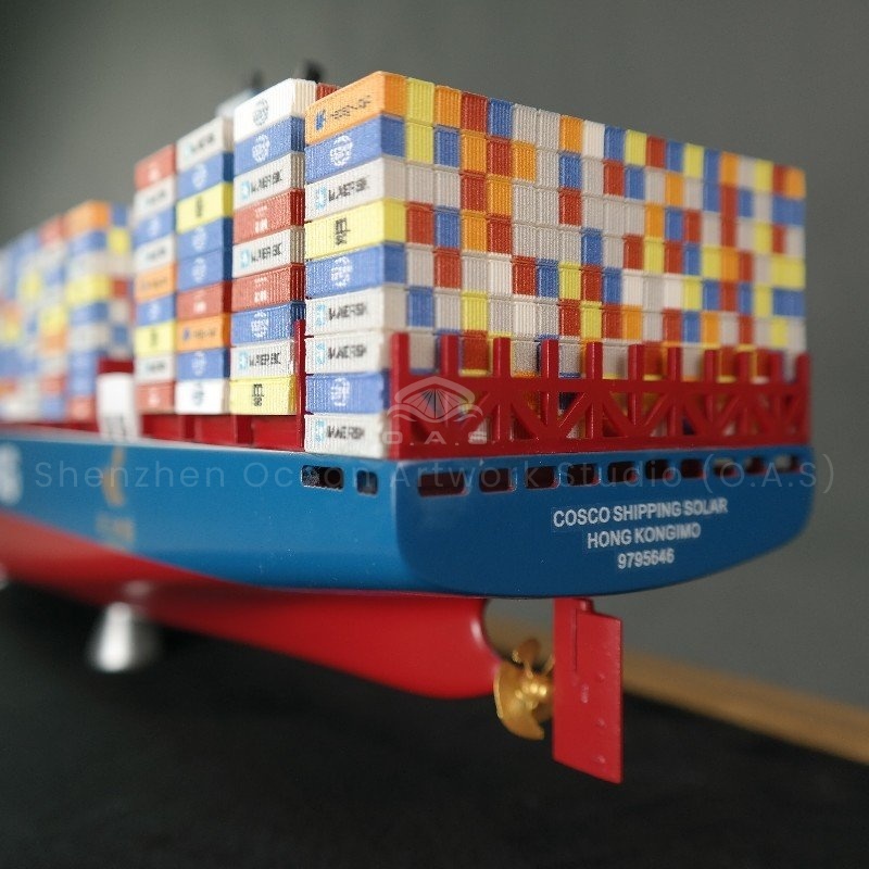This 65cm shipping container model produced by O.A.S is specially tailored for enterprises. From the solid structure of the hull, to the detailed appearance of the container, the ship model is reproduced with high precision. Whether it is used for corporate display or business gifts, it can highlight the professionalism and strength of enterprises in the field of shipping.Amber@vesselmodel.com Tel: +86 18038048785