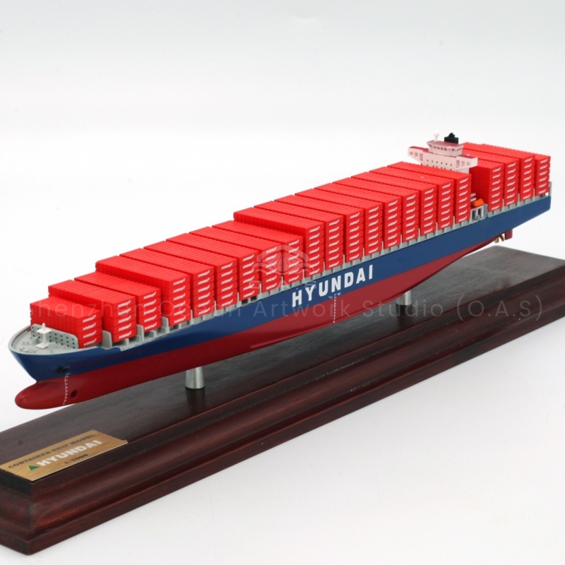 【LAC】O.A.S Factory's Customized 35cm HYUNDAI Ship Model Handmade 1:1000 Scale Model Container Ship Model for Shipping