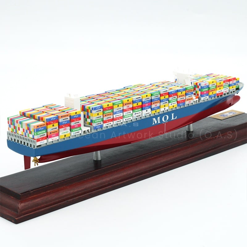 Still looking for a unique ship model that fits the tone of the enterprise? MOL container ship model to map customization service online! All you need to do is provide the blueprints and O.A.S can incorporate enterprise-specific elements. Precise reproduction of MOL ship shape, containers arranged in order, every detail is carefully crafted. Custom ship models are suitable for business gifts and corporate displays to help you stand out.Amber@vesselmodel.com Tel: +86 18038048785