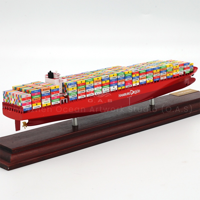 O.A.S produced this Hapag-Lloyd container ship model open mass customization services, designed for enterprises. The ship model takes Hapag-Lloyd's classic ship type as reference, and is reproduced by exquisite craftsmanship 1:1000. The ship body is strong and the container arrangement is regular. Enterprise customization can be integrated into the exclusive logo, whether placed in the office, or as a business gift, all show the extraordinary spirit of the enterprise ocean waves.Amber@vesselmodel.com Tel: +86 18038048785