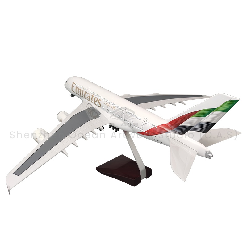 【LA】LED ABS Resin Airplane Model Airbus A380 Emirates Size 46cm Scale 1/160 with LED Light and Landing Gear
