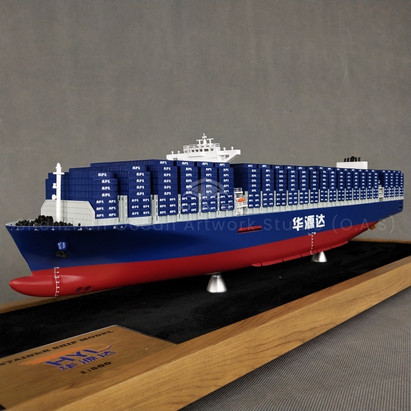 【LAC】O.A.S Customized 65cm Cargo Ship Model Factory Logistics Present Polished Maple Shipping Line Container Ship Model