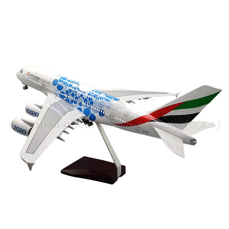 【LA】LED ABS Resin Airplane Model Airbus 380 Expo Size 46cm Scale 1/160 with LED Light and Landing Gear