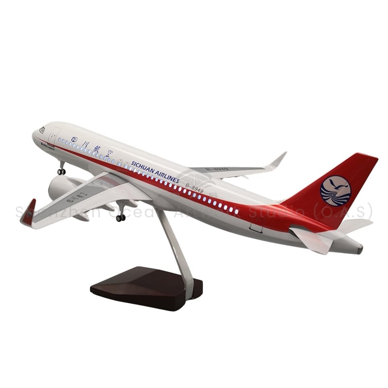 【LA】LED ABS Resin Airplane Model Airbus A320 Sichuan Airlines Size 47cm Scale 1/80 with LED Light and Landing Gear