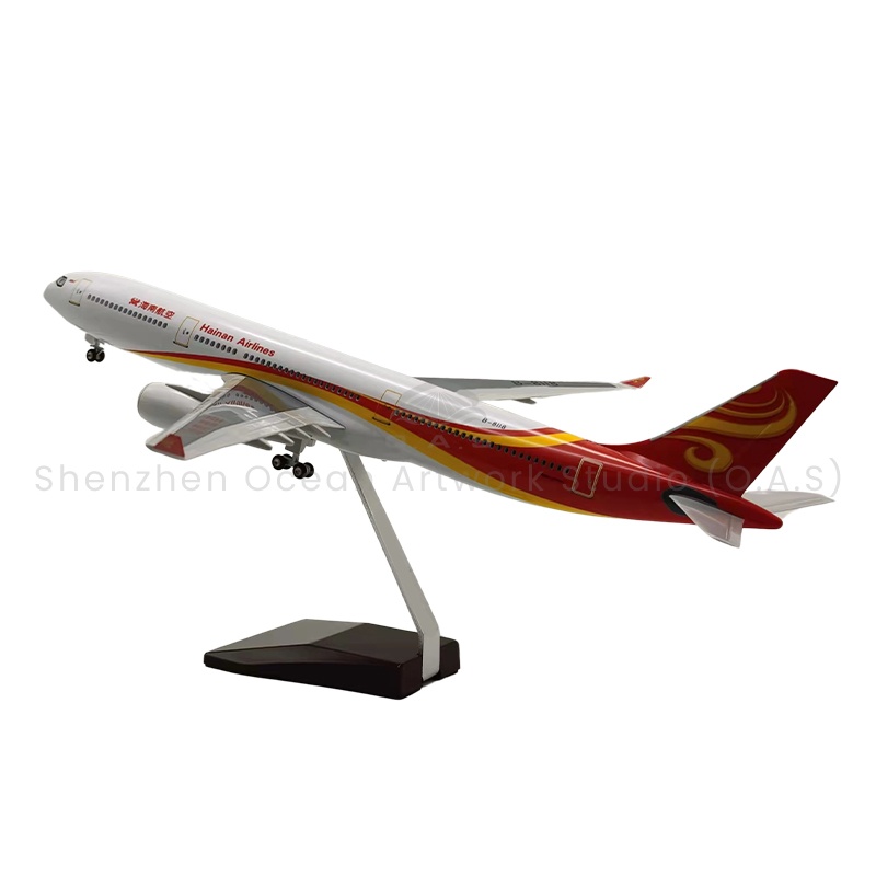 【LA】LED ABS Resin Airplane Model Airbus 330 Hainan Airlines Size 47cm Scale 1:135 with LED Light and Landing Gear