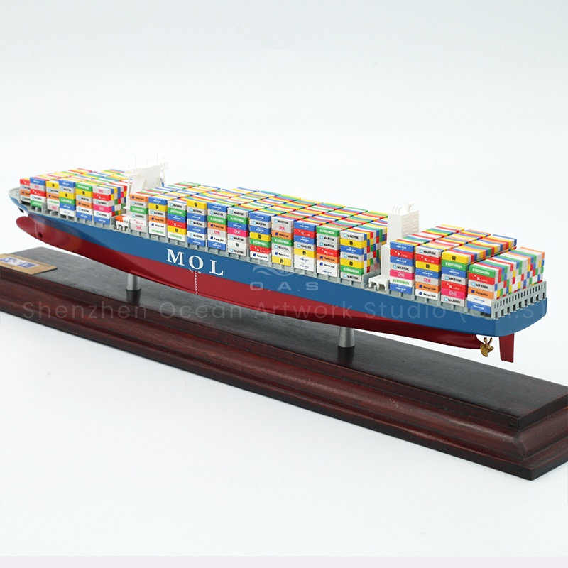 Still looking for a unique ship model that fits the tone of the enterprise? MOL container ship model to map customization service online! All you need to do is provide the blueprints and O.A.S can incorporate enterprise-specific elements. Precise reproduction of MOL ship shape, containers arranged in order, every detail is carefully crafted. Custom ship models are suitable for business gifts and corporate displays to help you stand out.Amber@vesselmodel.com Tel: +86 18038048785