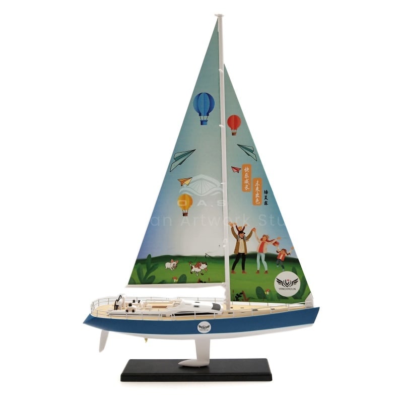 【LAC】Handmade Sailboat Boat Model High Workmanship Nautical Gift  Customized 28cm KLCZ Plastic Sailboat Model