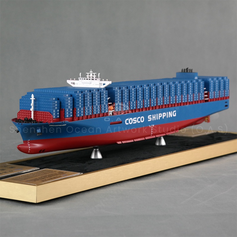 【LAC】O.A.S Handmade 65cm Container Ship Model Factory Logistics Present Polished Maple Technique Elegant Shipping Line Model